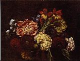 Flowers Canvas Paintings - Flowers Dahlias and Gladiolas
